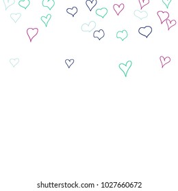 Background with hand drawn hearts. Pretty simple pattern with falling hearts for Valentine decoration, cards, banners, posters. Vector holiday background. Romantic love motif. Falling confetti.