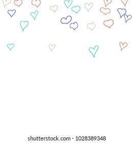 Background with hand drawn hearts. Pretty simple pattern with falling hearts for Valentine cards, posters, banners. Vector holiday background. Romantic love motif. Falling confetti.