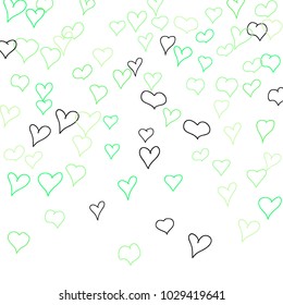 Background with hand drawn hearts. Pretty simple pattern with falling hearts for cards, posters, banners, Valentine decoration. Vector holiday background. Romantic love motif. Falling confetti.