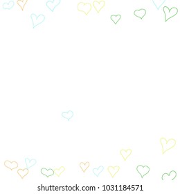 Background with hand drawn hearts. Pretty simple pattern with falling hearts for Valentine decoration, cards, banners, posters. Vector holiday background. Romantic love motif. Falling confetti.
