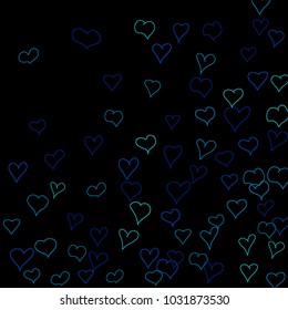 Background with hand drawn hearts. Pretty simple pattern with falling hearts for Valentine decoration, cards, banners, posters. Vector holiday background. Romantic love motif. Falling confetti.