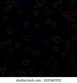 Background with hand drawn hearts. Pretty simple pattern with falling hearts for Valentine cards, posters, banners. Vector holiday background. Romantic love motif. Falling confetti.