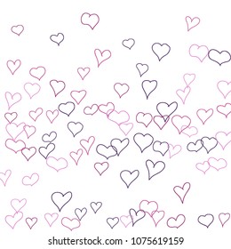Background with hand drawn hearts. Pretty simple pattern with falling hearts for cards, posters, banners, Valentine decoration. Vector holiday background. Romantic love motif. Falling confetti.