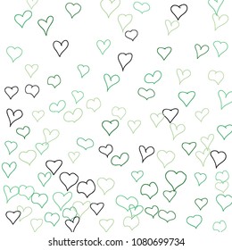 Background with hand drawn hearts. Pretty simple pattern with falling hearts for Valentine cards, posters, banners. Vector holiday background. Romantic love motif. Falling confetti.