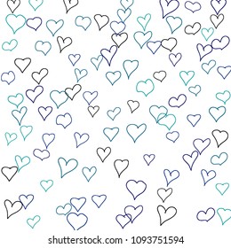 Background with hand drawn hearts. Pretty simple pattern with falling hearts for Valentine cards, posters, banners. Vector holiday background. Romantic love motif. Falling confetti.