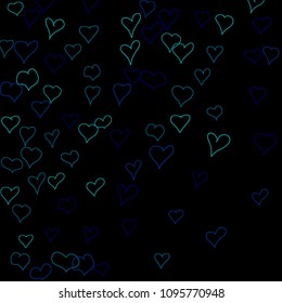 Background with hand drawn hearts. Pretty simple pattern with falling hearts for cards, posters, banners, Valentine decoration. Vector holiday background. Romantic love motif. Falling confetti.