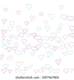 Background with hand drawn hearts. Pretty simple pattern with falling hearts for cards, posters, banners, Valentine decoration. Vector holiday background. Romantic love motif. Falling confetti.