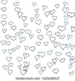 Background with hand drawn hearts. Pretty simple pattern with falling hearts for Valentine decoration, cards, banners, posters. Vector holiday background. Romantic love motif. Falling confetti.