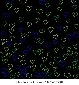 Background with hand drawn hearts. Pretty simple pattern with falling hearts for Valentine cards, posters, banners. Vector holiday background. Romantic love motif. Falling confetti.