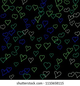 Background with hand drawn hearts. Pretty simple pattern with falling hearts for cards, posters, banners, Valentine decoration. Vector holiday background. Romantic love motif. Falling confetti.