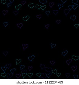 Background with hand drawn hearts. Pretty simple pattern with falling hearts for cards, posters, banners, Valentine decoration. Vector holiday background. Romantic love motif. Falling confetti.