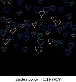 Background with hand drawn hearts. Trendy simple pattern with falling hearts for Valentine cards, posters, banners. Vector holiday background. Romantic love motif. Falling confetti.