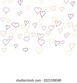 Background with hand drawn hearts. Trendy simple pattern with falling hearts for Valentine cards, posters, banners. Vector holiday background. Romantic love motif. Falling confetti.