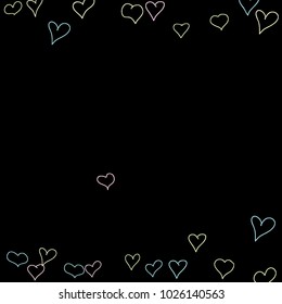 Background with hand drawn hearts. Trendy simple pattern with falling hearts for Valentine cards, posters, banners. Vector holiday background. Romantic love motif. Falling confetti.