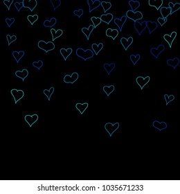 Background with hand drawn hearts. Trendy simple pattern with falling hearts for Valentine cards, posters, banners. Vector holiday background. Romantic love motif. Falling confetti.