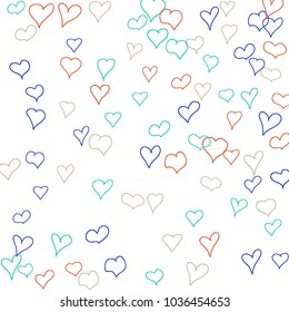 Background with hand drawn hearts. Trendy simple pattern with falling hearts for Valentine decoration, cards, banners, posters. Vector holiday background. Romantic love motif. Falling confetti.