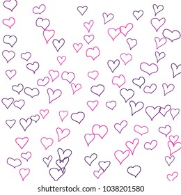 Background with hand drawn hearts. Trendy simple pattern with falling hearts for Valentine cards, posters, banners. Vector holiday background. Romantic love motif. Falling confetti.