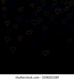 Background with hand drawn hearts. Trendy simple pattern with falling hearts for Valentine decoration, cards, banners, posters. Vector holiday background. Romantic love motif. Falling confetti.