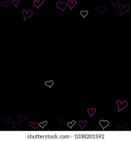 Background with hand drawn hearts. Trendy simple pattern with falling hearts for Valentine cards, posters, banners. Vector holiday background. Romantic love motif. Falling confetti.