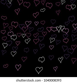 Background with hand drawn hearts. Trendy simple pattern with falling hearts for Valentine decoration, cards, banners, posters. Vector holiday background. Romantic love motif. Falling confetti.