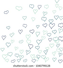 Background with hand drawn hearts. Trendy simple pattern with falling hearts for Valentine decoration, cards, banners, posters. Vector holiday background. Romantic love motif. Falling confetti.