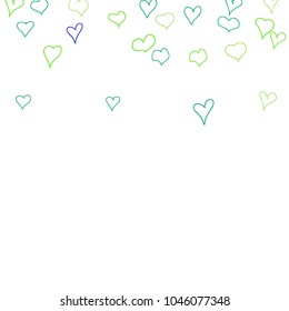 Background with hand drawn hearts. Trendy simple pattern with falling hearts for Valentine cards, posters, banners. Vector holiday background. Romantic love motif. Falling confetti.