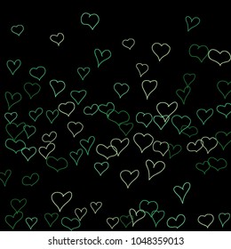 Background with hand drawn hearts. Trendy simple pattern with falling hearts for Valentine cards, posters, banners. Vector holiday background. Romantic love motif. Falling confetti.
