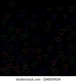 Background with hand drawn hearts. Trendy simple pattern with falling hearts for cards, posters, banners, Valentine decoration. Vector holiday background. Romantic love motif. Falling confetti.
