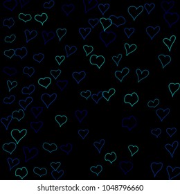 Background with hand drawn hearts. Trendy simple pattern with falling hearts for Valentine decoration, cards, banners, posters. Vector holiday background. Romantic love motif. Falling confetti.