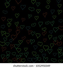 Background with hand drawn hearts. Trendy simple pattern with falling hearts for Valentine cards, posters, banners. Vector holiday background. Romantic love motif. Falling confetti.