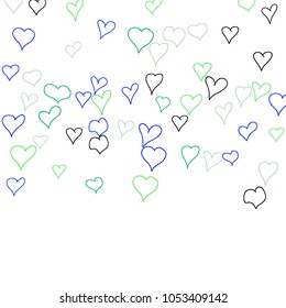 Background with hand drawn hearts. Trendy simple pattern with falling hearts for Valentine decoration, cards, banners, posters. Vector holiday background. Romantic love motif. Falling confetti.