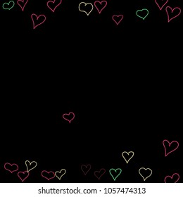 Background with hand drawn hearts. Trendy simple pattern with falling hearts for cards, posters, banners, Valentine decoration. Vector holiday background. Romantic love motif. Falling confetti.