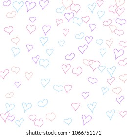 Background with hand drawn hearts. Trendy simple pattern with falling hearts for cards, posters, banners, Valentine decoration. Vector holiday background. Romantic love motif. Falling confetti.
