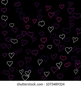Background with hand drawn hearts. Trendy simple pattern with falling hearts for Valentine cards, posters, banners. Vector holiday background. Romantic love motif. Falling confetti.