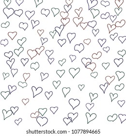 Background with hand drawn hearts. Trendy simple pattern with falling hearts for Valentine decoration, cards, banners, posters. Vector holiday background. Romantic love motif. Falling confetti.