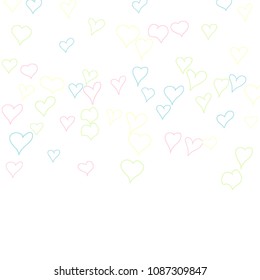 Background with hand drawn hearts. Trendy simple pattern with falling hearts for cards, posters, banners, Valentine decoration. Vector holiday background. Romantic love motif. Falling confetti.