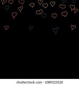 Background with hand drawn hearts. Trendy simple pattern with falling hearts for Valentine decoration, cards, banners, posters. Vector holiday background. Romantic love motif. Falling confetti.