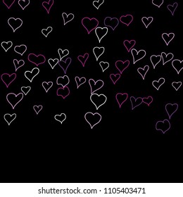 Background with hand drawn hearts. Trendy simple pattern with falling hearts for cards, posters, banners, Valentine decoration. Vector holiday background. Romantic love motif. Falling confetti.