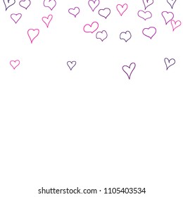 Background with hand drawn hearts. Trendy simple pattern with falling hearts for Valentine cards, posters, banners. Vector holiday background. Romantic love motif. Falling confetti.