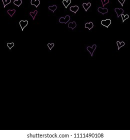 Background with hand drawn hearts. Trendy simple pattern with falling hearts for Valentine cards, posters, banners. Vector holiday background. Romantic love motif. Falling confetti.