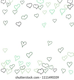 Background with hand drawn hearts. Trendy simple pattern with falling hearts for Valentine decoration, cards, banners, posters. Vector holiday background. Romantic love motif. Falling confetti.