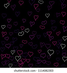 Background with hand drawn hearts. Trendy simple pattern with falling hearts for Valentine decoration, cards, banners, posters. Vector holiday background. Romantic love motif. Falling confetti.