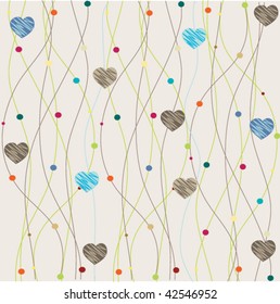 Background with hand drawn hearts. Vector illustration.