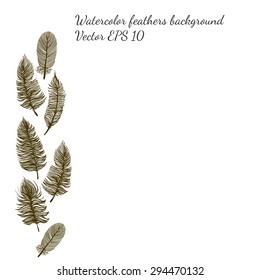 Background with hand drawn line art feathers. Vector EPS 10
