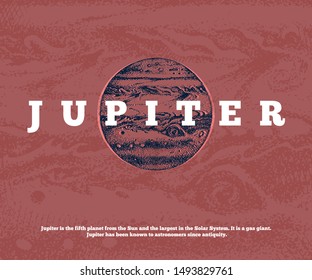 Background with hand drawn planet Jupiter. Vector illustration