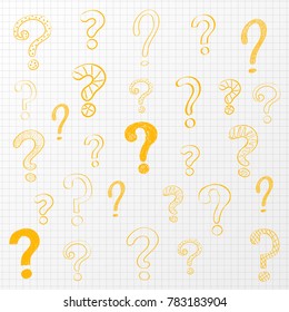 Background with hand drawn question marks. Vector.