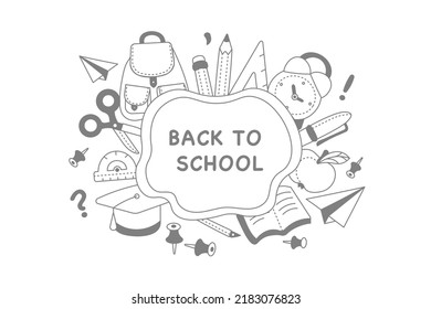 background hand drawn school supplies back to school briefcase alarm clock pencils