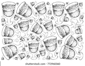 Background Hand Drawn Sketch of Julmust or Soft Drink Made of Carbonated Water, Sugar, Hop Extract, Malt Extract, Spices, Caramel Colouring, Citric Acid and Preservatives for Christmas in Sweden.