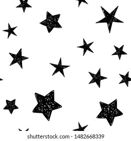 Background of hand drawn star seamless pattern. Doodle stars texture.