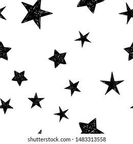 Background of hand drawn star seamless pattern. Doodle stars texture.